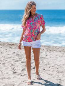 Sylviya Summer Peasant Paisley Printed Women's Casual Vacation Blouse With Dropped Shoulders Nashville Outfits Spring Clothes