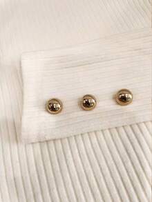 Resyla 秋冬罗纹高领优雅休闲针织T恤，简约纯色针织毛衣 - 杏色 - 查看 3