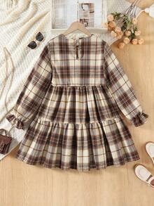 Emery Rose Kids Emery Rose Kids 少女复古格子圆领泡泡袖修身休闲A字连衣裙，优雅学院风，复古百搭，全新春秋冬系列，女童服饰，妈妈姐妹的完美搭配。返校季。 - 棕色 - 查看 4