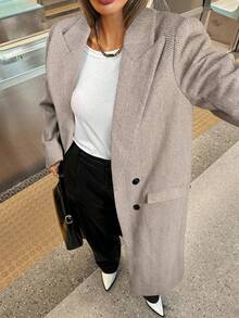 Siren Gaze Áo khoác Blazer dài tay thanh lịch hai hàng khuy trơn màu dành cho nữ - Màu be - Xem 3