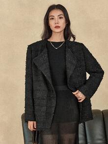 Dazy-Less Women's Loose Fit Jacket, Casual Business Style For Office Wear, Autumn/Winter - Black - View 3