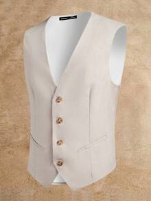 HIMLAND 3 件套男士修身休闲西装背心套装，适合春秋季节、办公室穿着 - 米色 - 查看 6