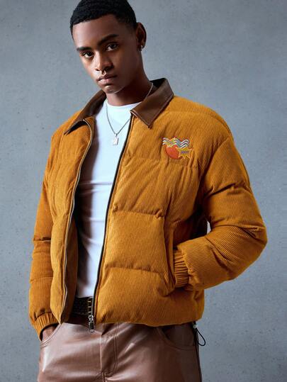 Street Life معطف طويل الأكمام مبطن مزود بسحاب وياقة لون أحادي للرجال