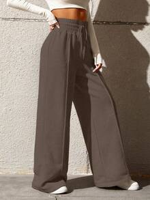 SHEIN EZwear Drawstring Waist Wide Leg Sweatpants Graduation,Back To School Outfits,Graduation,Teacher Outfits For Women,Back To School