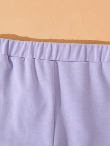 Blippi X SHEIN 2pcs/Set Young Girl Cute Cartoon & Letter Graphic Round Neck Drop Shoulder Long Sleeve Sweatshirt And Flare Pants Knit Casual Outfit, Light Purple - Purple - View 5