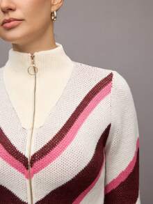 Activina 女式高尔夫和网球条纹长袖拉链领针织开衫 - 彩色 - 查看 3