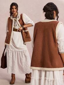 Freevana Gilet in camoscio e pile per donne taglie forti, casual per vacanze