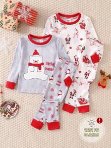 4 Stücke Neugeborenen Baby Schneemann Muster Langarm Bodysuit & Hose Set, Hausanzug