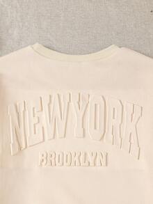 Explorewe Teenager (Boys) English Embossed Crew Neck Pullover Sweatshirt Set, Light Khaki Casual Sweatshirt