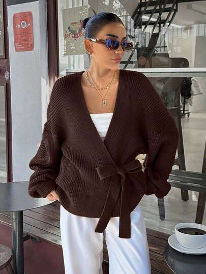 Women's Lace-Up Casual Cardigan, Plus Size