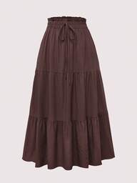 Lacomfia Plus Tie Waist Ruffle Hem Skirt