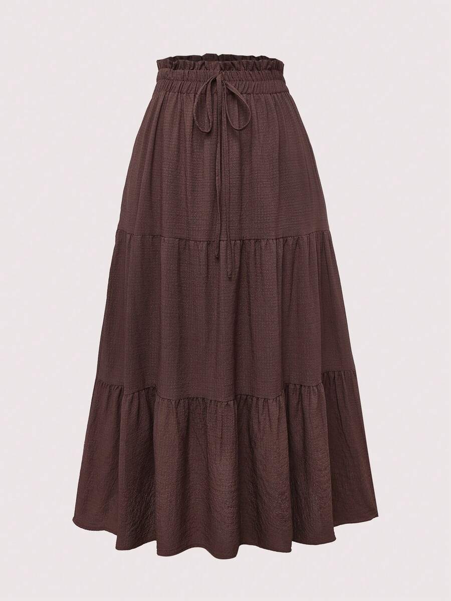 Lacomfia Plus Tie Waist Ruffle Hem Skirt