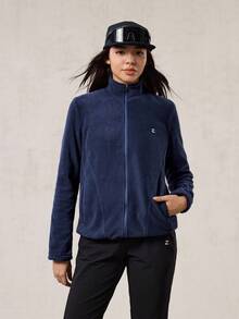 OutZeal 女士保暖抓绒拉链口袋立领拇指孔拉链户外抓绒外套秋冬季徒步露营 - 藏蓝色 - 查看 6