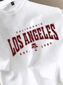 Manfinity Joysei Men's Simple Printed Crew Neck Short Sleeve T-Shirt White And Red Graphic Tee - White - View 3