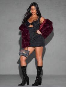 CUCCOO SZL Women's Pointed Toe High Heel Elastic Rhinestone Socks Boots - Black - View 5