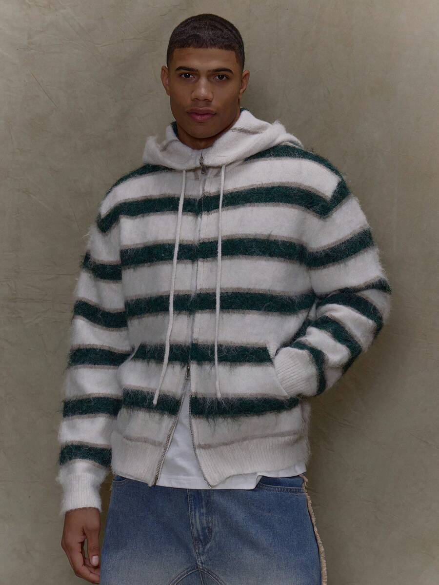 Musero Suéter con capucha con cordón, estilo mohair con paneles de contraste a rayas, para primavera y verano - Multicolor - Ver 1