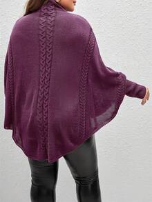 SHEIN LUNE Plus Size Women Solid Color Batwing Sleeve High Neck Sweater - Red Violet - View 2