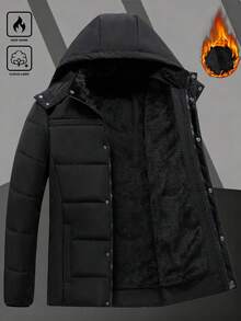 Manfinity Homme Herren einfarbige Kapuzen-Reißverschluss-Jacke mit Thermofutter, Herbst/Winter, für den täglichen Freizeitbereich, Wochenendausflüge, Outdoor-Aktivitäten, Reisen, entspannte Arbeitsumgebungen oder halbformelle Anlässe, Geschenk für Freund/Ehemann, Jahrestags-Geschenk - Schwarz - Übersicht 1