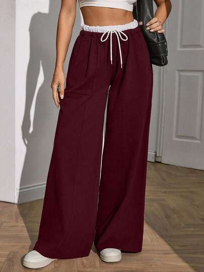 Plus Size Women Extra Belt And Drawstring Detailed Bottom Sweatpants