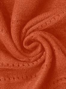 EMERY ROSE Women's Solid Color Boat Neck Dropped Shoulder Long Sleeve Hollow Knit Pullover Sweater, Autumn/Winter - Red - View 5