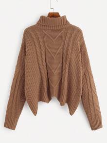 SHEIN Essnce Mixed Knit Asymmetrical Hem Jumper - Camel - View 7