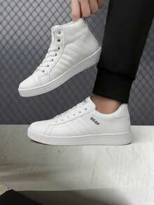 Tenis para hombre piel sintética blanco transpirable punta redonda con agujeta suela baja estilo casual para diario - Blanco - Ver 2