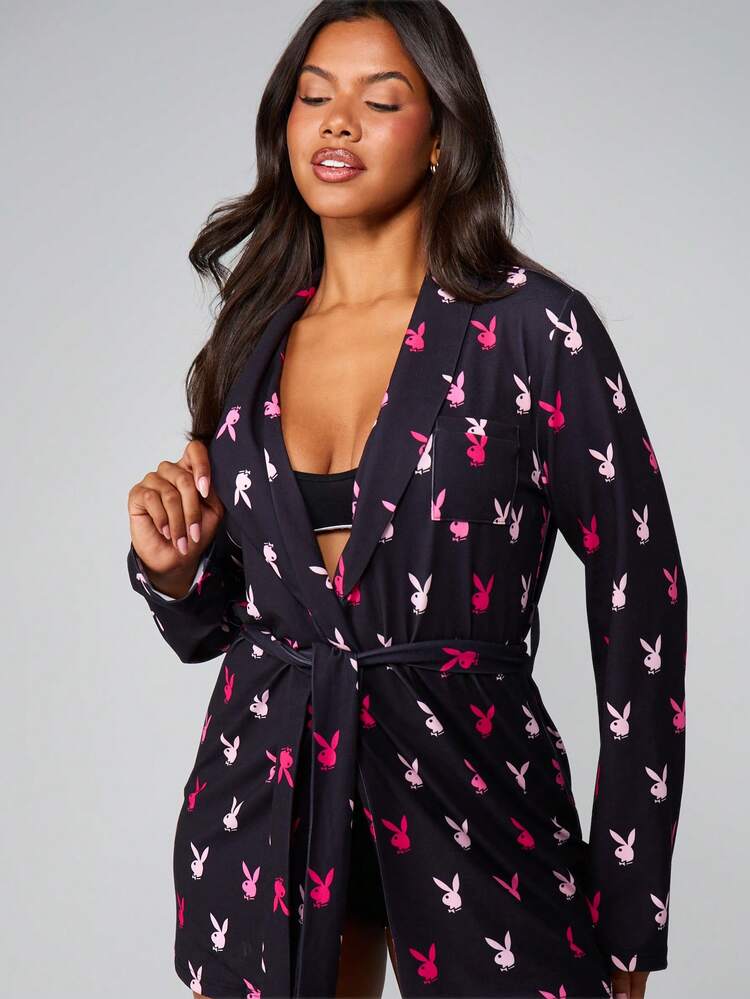 Missguided x Playboy Christmas Print Dressing Gown With Belt