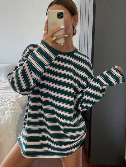 DAZY 少女休闲条纹印花长袖T恤