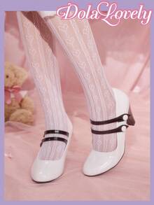 Dola Lovely Women's Classic Retro Mary Jane Round Toe Black & White Contrast High Heel Pumps - White - View 4