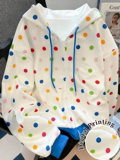 Resyla 必备之选：时尚百搭、甜美俏皮的彩色波点女式连帽卫衣。适合周末购物、校园生活、约会等各种场合。秋冬理想之选。