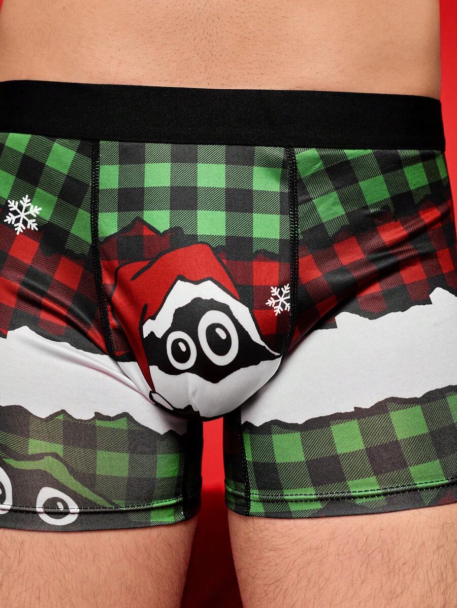 Notgurli Christmas Colorblock Plaid Funny Streetwear Boxer Briefs, Comfortable Men's Underwear, Unique Christmas Gifts - Multicolor - View 1