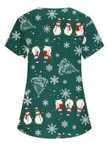 PopScrub Đồng phục y tá/bác sĩ tay ngắn cổ chữ V, túi đôi dễ thương, cây thông Noel, bông tuyết hoạt hình in áo đồng phục/đồng phục phẫu thuật kiểm tra sức khỏe/đồng phục chải chuốt thú cưng màu trơn/đồng phục làm việc cho chuyên gia dinh dưỡng, đồng phục phòng thí nghiệm chức năng, ngày lễ dành cho phụ nữ, áo Giáng sinh, đồ trang trí Giáng sinh, đáng yêu, vui tươi - màu xanh lá - Xem 2