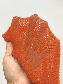 StreetHx Women's Streetwear Solid Black Hollow Out Crochet Sleeveless Knit Top - Orange - View 5