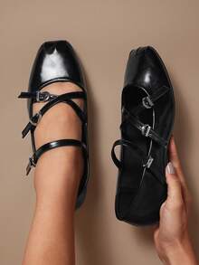 SHUZIA Bailarinas cuadradas elegantes para mujer - Cómodas, versátiles y un elemento esencial clásico - Negro - Ver 3