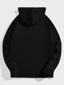 Manfinity VCAY Men's Casual Daily Letter Graphic Pocket Hoodie, Autumn, For Fall Winter, Long Sleeve Top - Black - View 9