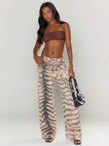 MUSERA Animal Print Wide Leg Trousers Sexy Going Out Autumn Fall Night Out Winter Cute Streetwear Feraux Spring Summer - Coffee Brown - View 1