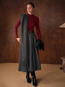 MOTF PREMIUM SIMPLE METAL BUTTON DECOR BASE LAYER SWEATER - Burgundy - View 6