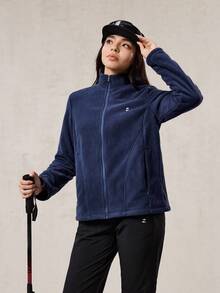 OutZeal 女士保暖抓绒拉链口袋立领拇指孔拉链户外抓绒外套秋冬季徒步露营 - 藏蓝色 - 查看 8