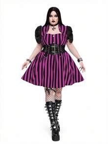 Whyspr Plus Size A-Line Organza Puff Sleeve Patchwork Dress - Purple - View 4