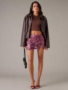 SHEIN BAE Falda con abertura alta y lentejuelas de moda para mujer