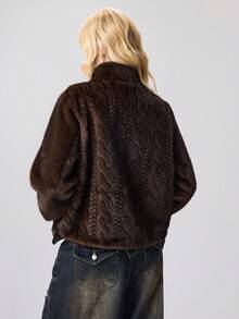 ROMWE EDITION Chaqueta de mujer con textura de piel sintética estilo Kpop - Café integral - Ver 4