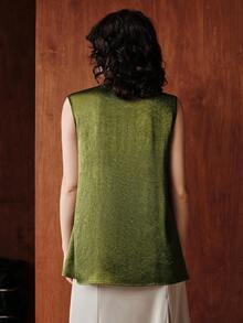 Uhlyne Minimalist V-Neck Ruffle Trim Sleeveless Top For Women, Office/Church/Teacher Wear - Apricot - View 4