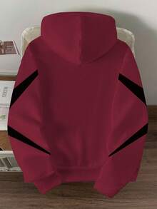 Manfinity Hypemode Sudadera con capucha de manga larga con estampado de color contrastante para hombre - Rojo - Ver 2