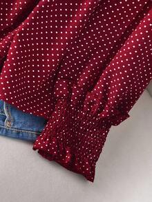 CosyJoli Plus Size Women's Polka Dot Round Neck Long Sleeve Plus Size Camel Colored Sweater/ Spring Fall - Red - View 3