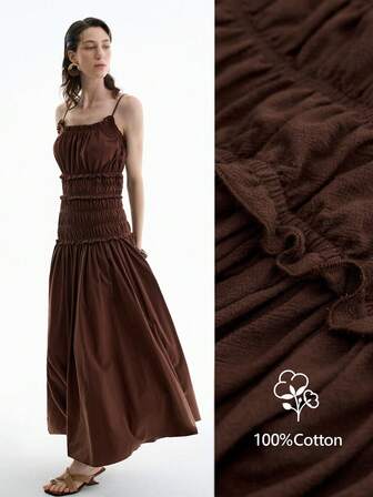 Aalyst Women's Sleeveless Ruched A-Line Dress With Tie Waist, Casual Solid Color, Spring/Summer