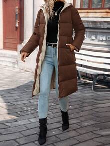 SHEIN Frenchy معطف نسائي طويل مبطن دافئ للخريف/الشتاء