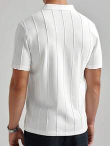 Manfinity Homme 男士純色短袖休閒通勤 Polo 衫 男士領口正裝襯衫 短袖男士高爾夫球衫 男士 Polo 衫 - 白色 - 查看 2
