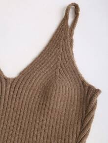 SHEIN Clasi 2件套：栗棕色吊带修身连衣裙和灯笼袖开衫，秋冬通勤装 - 咖啡棕 - 查看 3