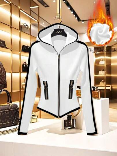 GlowEve 女士撞色拉链领休闲保暖内衬卫衣，秋冬季