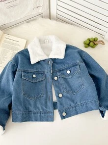 Genkimix Kids 秋冬新款时尚青少年女孩夹克外套，保暖内衬加厚修身短款夹克